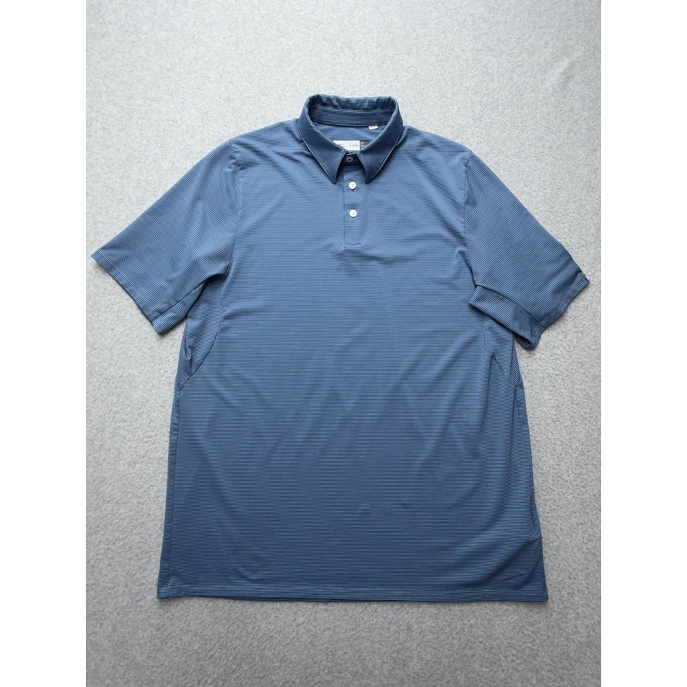 KJUS Polo Shirt Mens Large Blue‎ Soren Stripe Golf UPF 50+ Stretch Performance